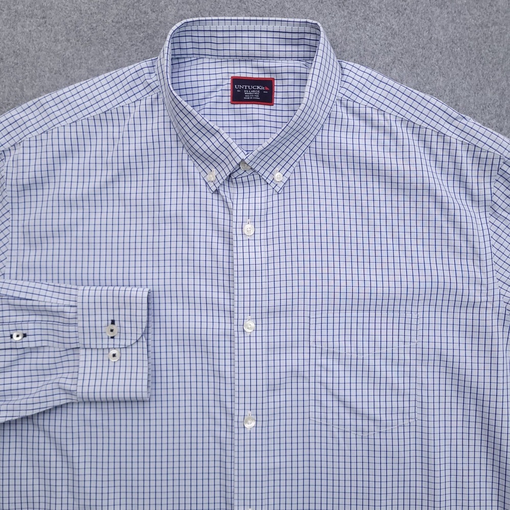 UNTUCKit Shirt Mens 2XL Wrinkle Free Blue Check Tannin Button Down